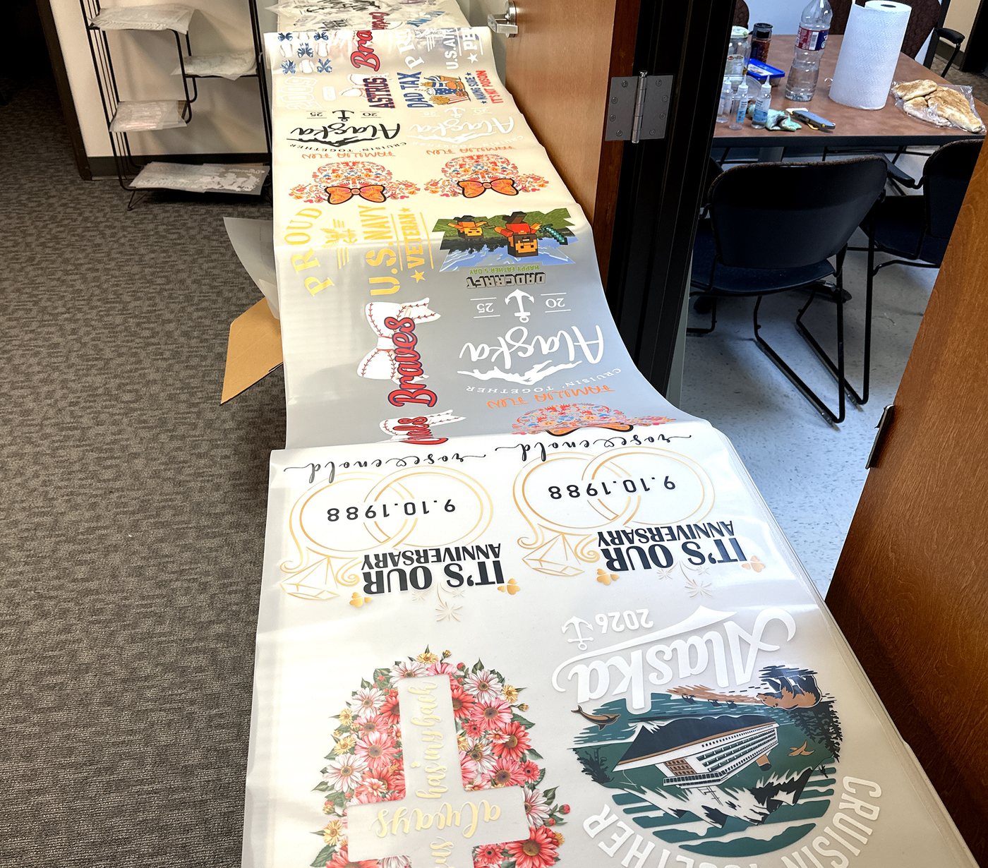 DTF transfer film printed at the DAB DTF facility in Richardson, TX